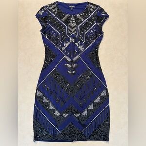 Express Bodycon Blue and Black Sequin Dress
